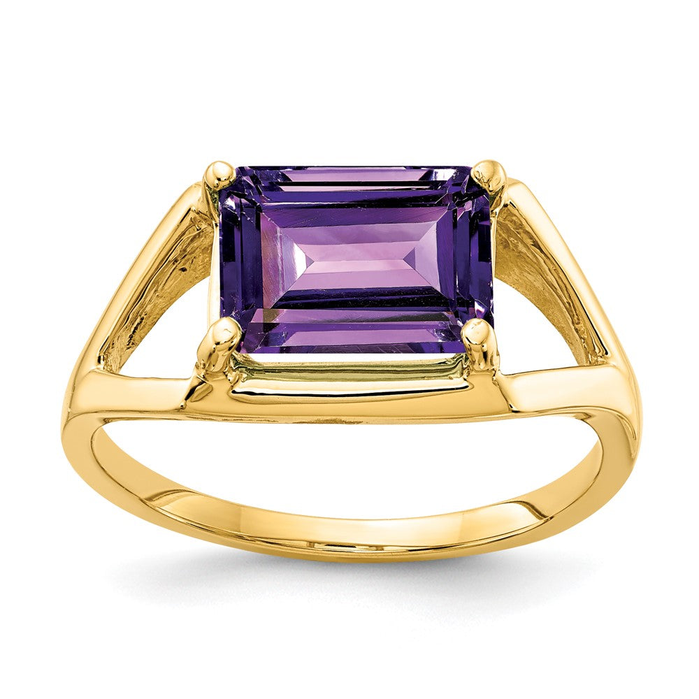 14K Gelbgold Ring mit Amethyst im Smaragdschliff 9x7mm