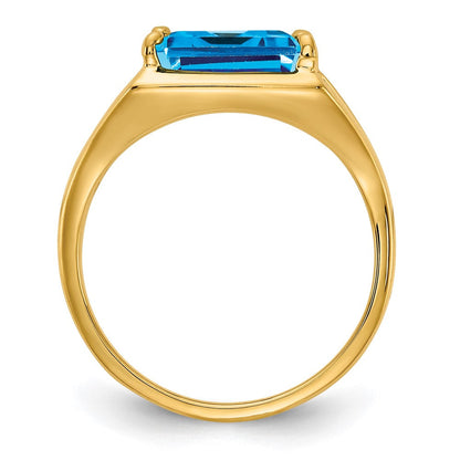 14K Gelbgold Ring mit Blautopas im Smaragdschliff, 9 x 7 mm