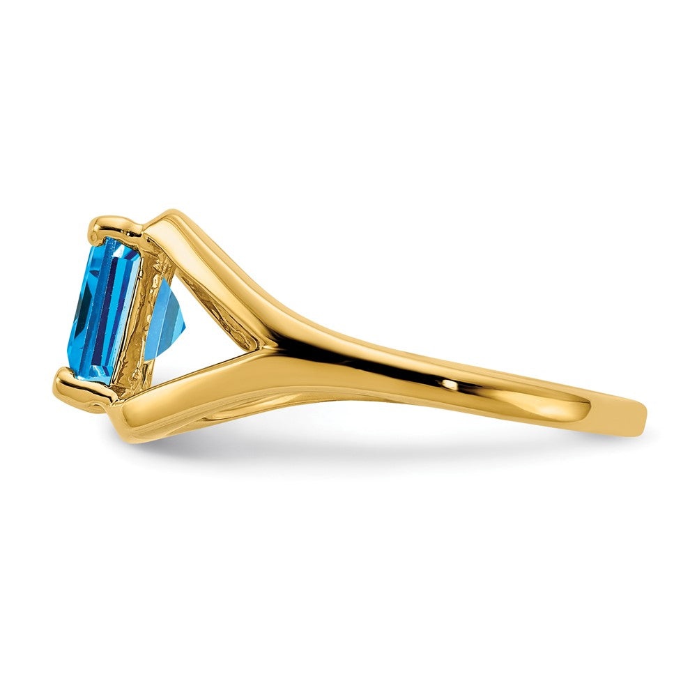 14K Gelbgold Ring mit Blautopas im Smaragdschliff, 9 x 7 mm