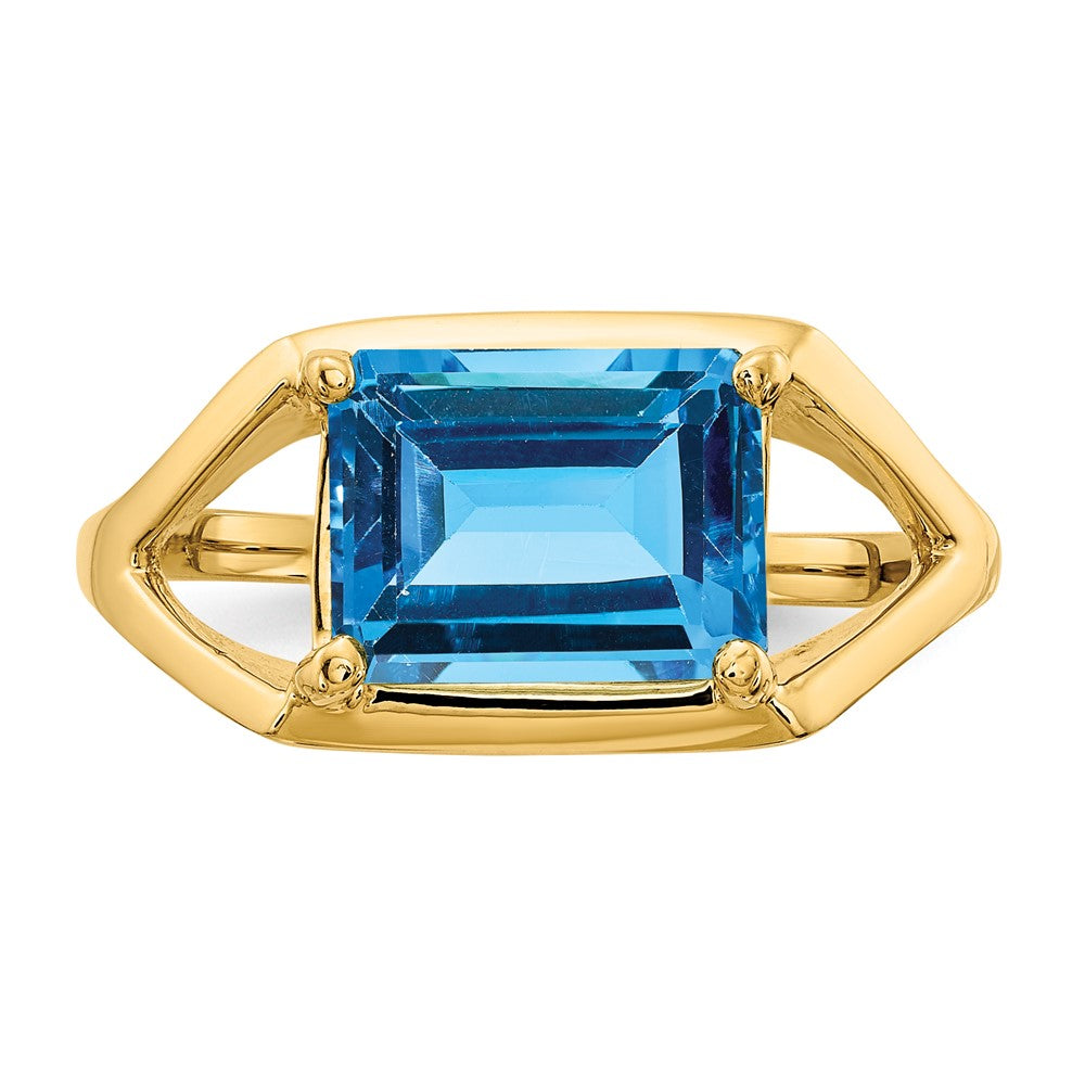 14K Gelbgold Ring mit Blautopas im Smaragdschliff, 9 x 7 mm