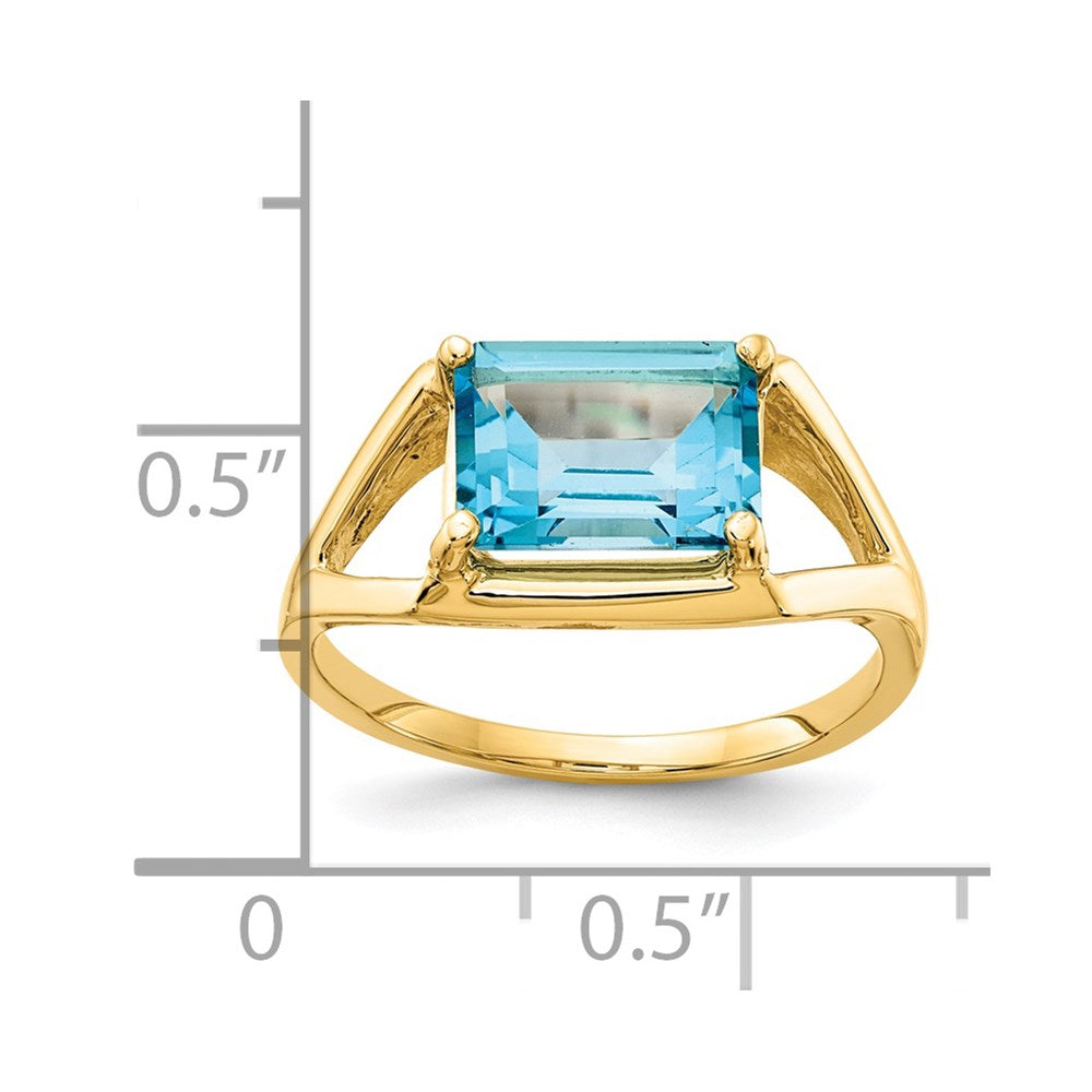 14K Gelbgold Ring mit Blautopas im Smaragdschliff, 9 x 7 mm