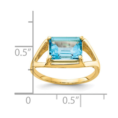 14K Gelbgold Ring mit Blautopas im Smaragdschliff, 9 x 7 mm