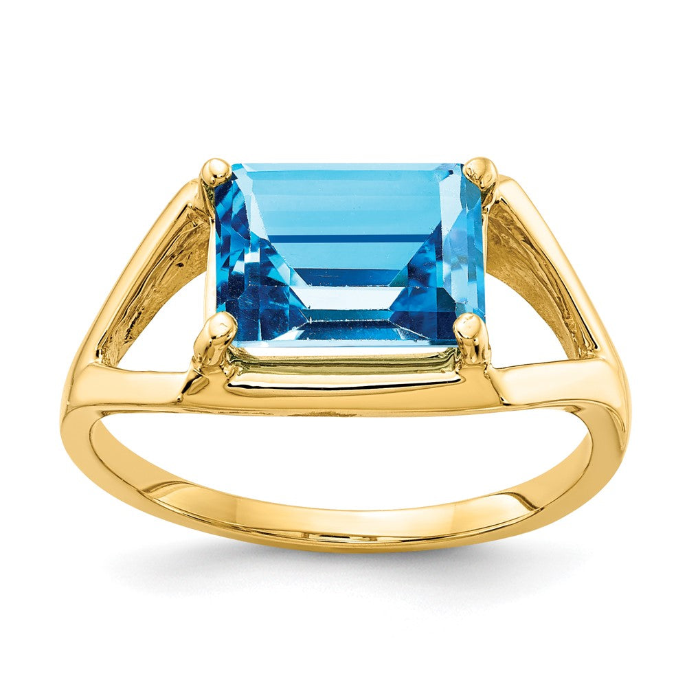 14K Gelbgold Ring mit Blautopas im Smaragdschliff, 9 x 7 mm