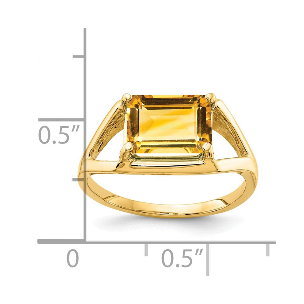 14K Gelbgold Ring mit Citrin im Smaragdschliff, 9x7 mm