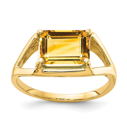 14K Gelbgold Ring mit Citrin im Smaragdschliff, 9x7 mm