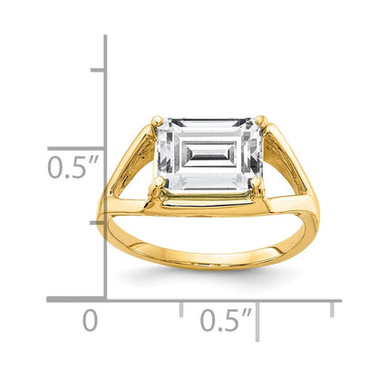 14K Gelbgold Ring mit 9x7mm Zirkonia im Smaragdschliff