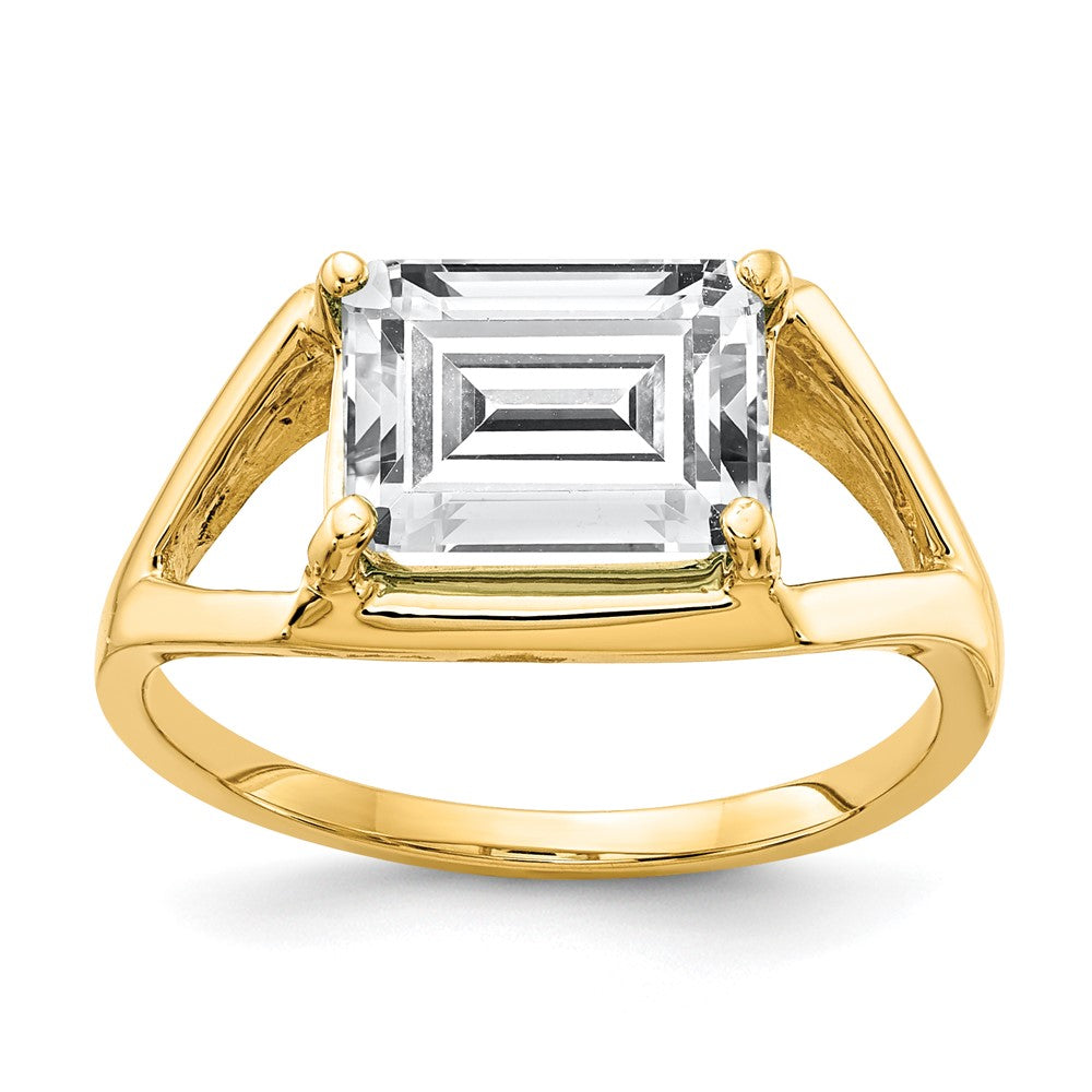 14K Gelbgold Ring mit 9x7mm Zirkonia im Smaragdschliff