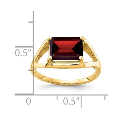 14K Gelbgold Ring mit Granat im Smaragdschliff, 9x7 mm