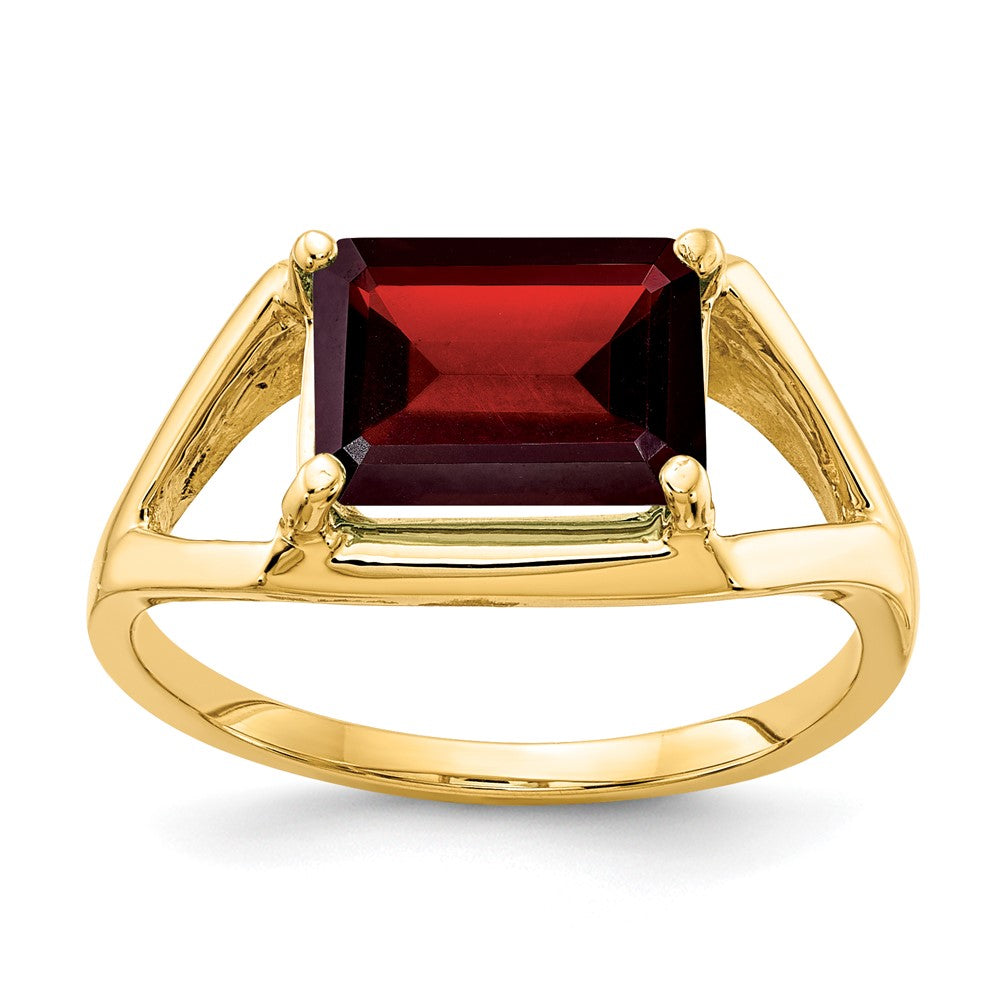 14K Gelbgold Ring mit Granat im Smaragdschliff, 9x7 mm