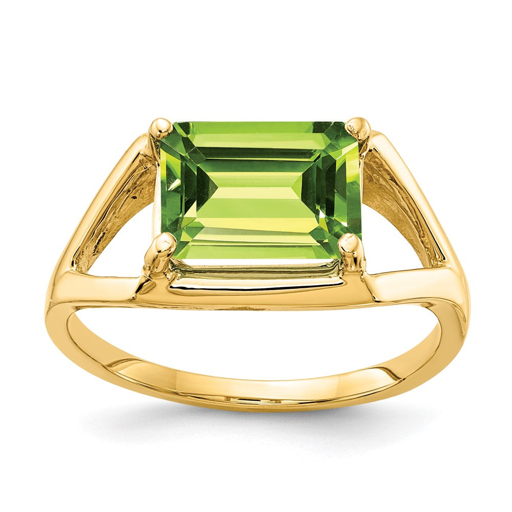14K Gelbgold Ring mit Peridot im Smaragdschliff 9x7 mm