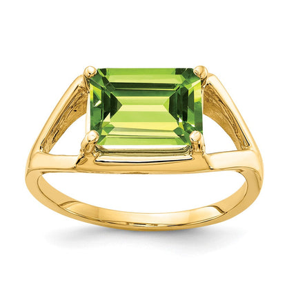 14K Gelbgold Ring mit Peridot im Smaragdschliff 9x7 mm