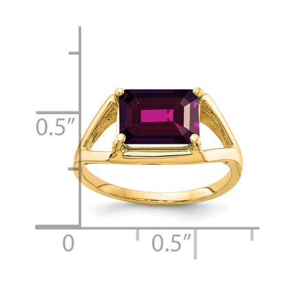 14K Gelbgold Ring mit 9x7 mm Rhodolith-Granat im Smaragdschliff