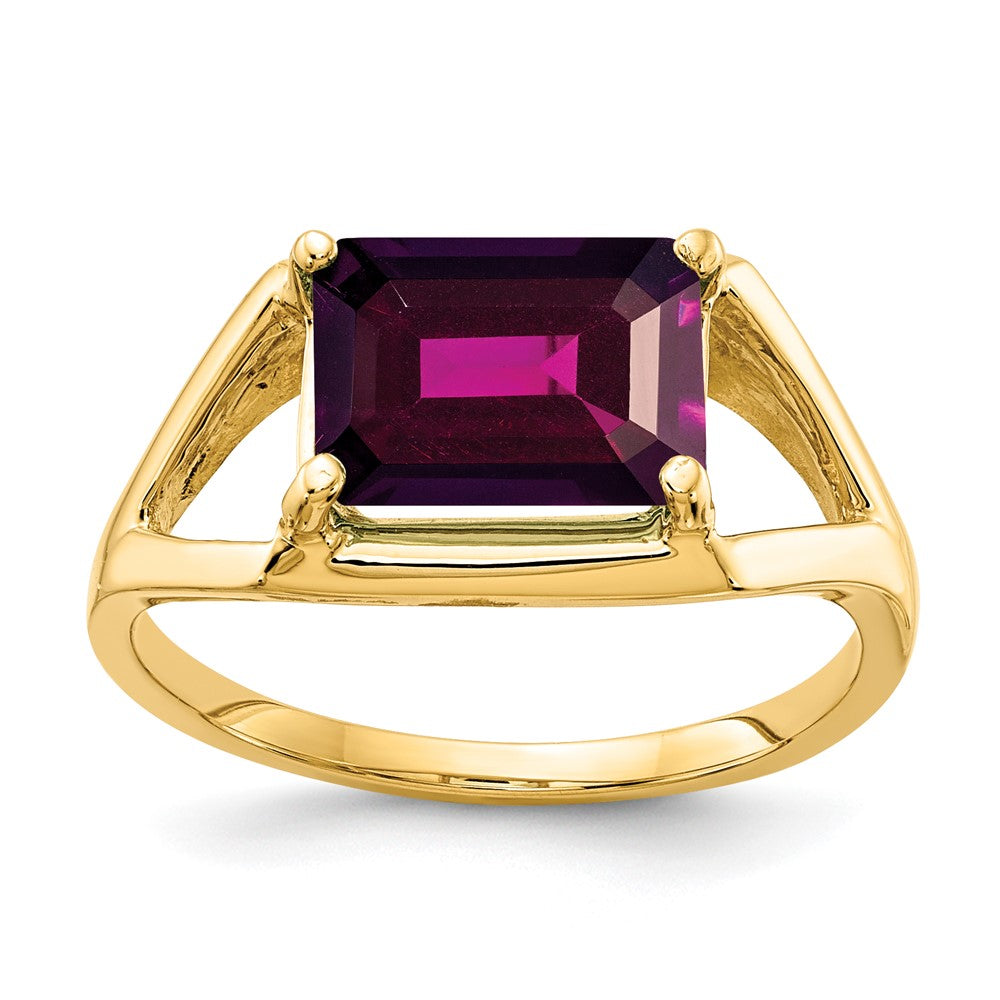 14K Gelbgold Ring mit 9x7 mm Rhodolith-Granat im Smaragdschliff