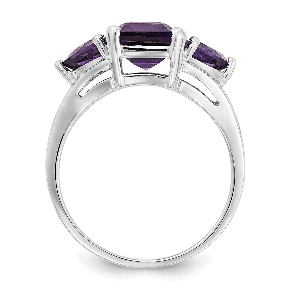 14K Weißgold Ring mit Amethyst, 3 Steine