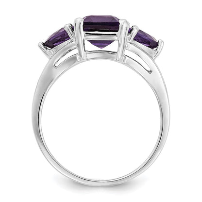 14K Weißgold Ring mit Amethyst, 3 Steine