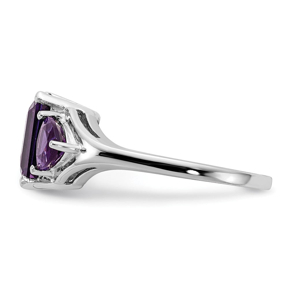14K Weißgold Ring mit Amethyst, 3 Steine