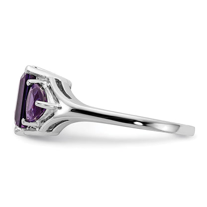 14K Weißgold Ring mit Amethyst, 3 Steine