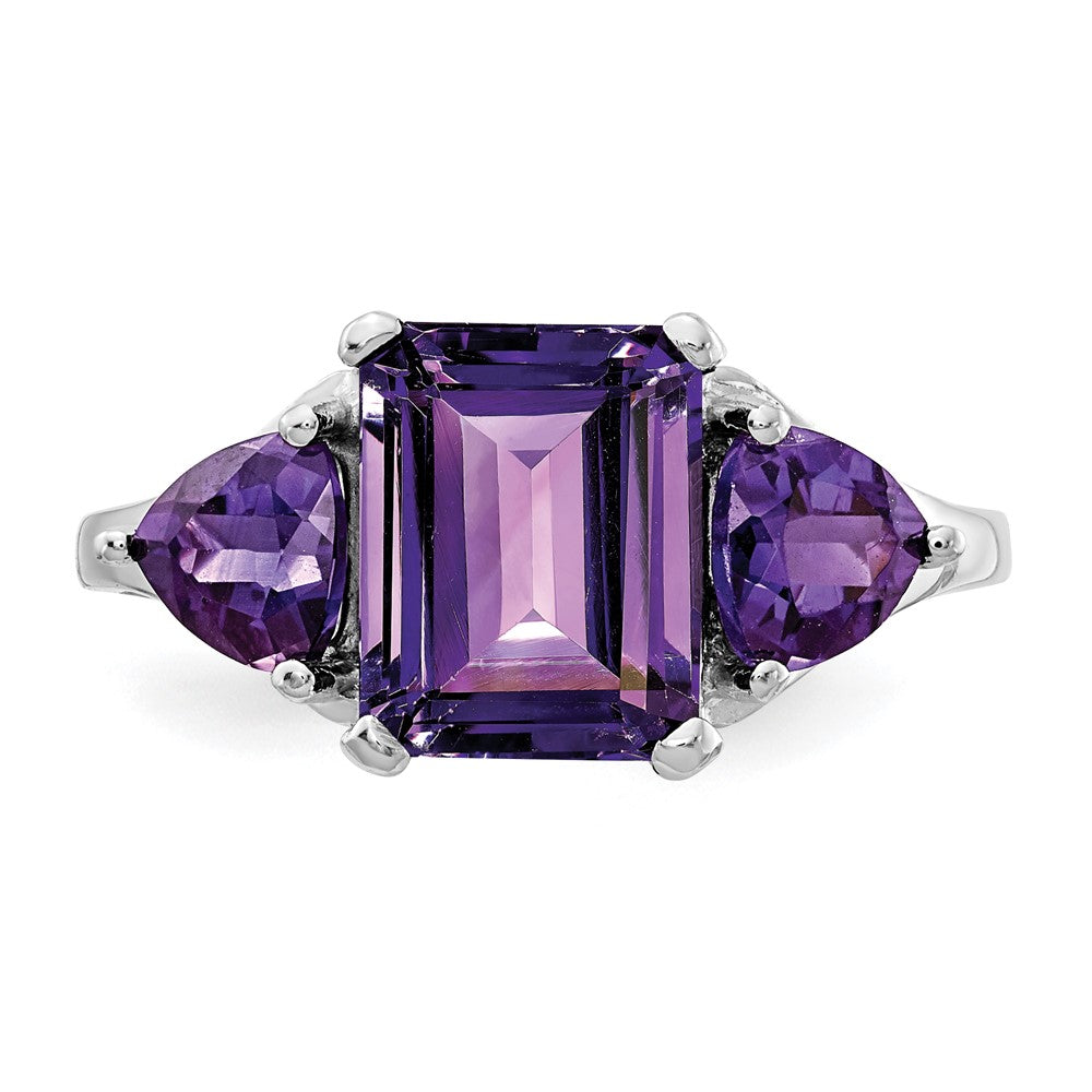 14K Weißgold Ring mit Amethyst, 3 Steine