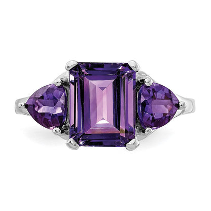 14K Weißgold Ring mit Amethyst, 3 Steine