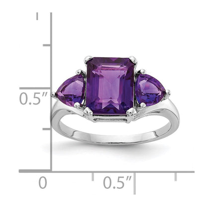 14K Weißgold Ring mit Amethyst, 3 Steine