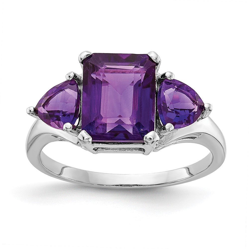 14K Weißgold Ring mit Amethyst, 3 Steine