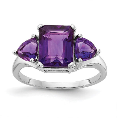 14K Weißgold Ring mit Amethyst, 3 Steine