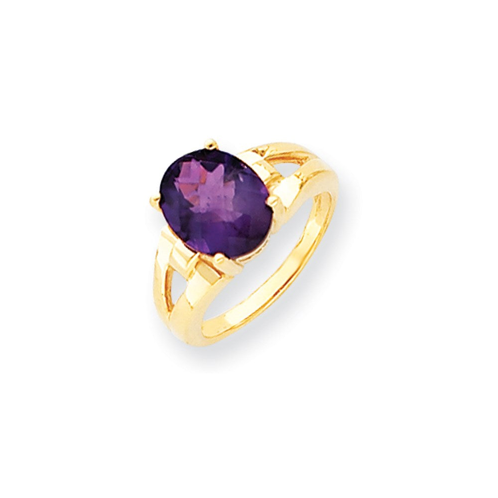 14K Gelbgold Ring mit ovalem Amethyst im Schachbrettschliff, 11x9mm