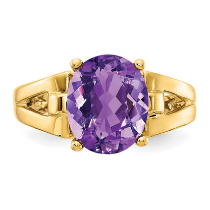 14K Gelbgold Ring mit ovalem Amethyst, 11x9 mm