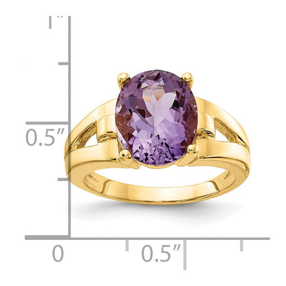 14K Gelbgold Ring mit ovalem Amethyst, 11x9 mm
