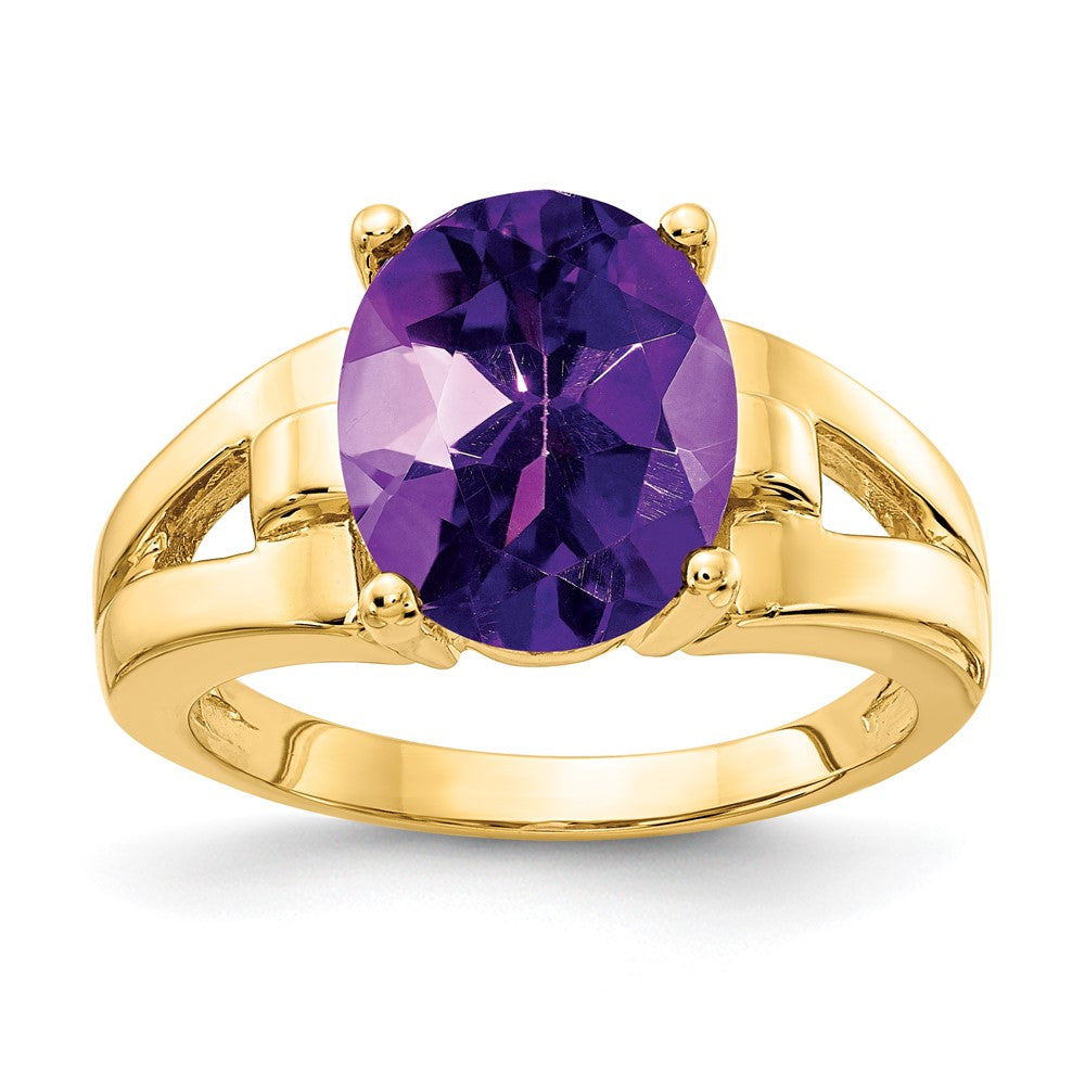 14K Gelbgold Ring mit ovalem Amethyst, 11x9 mm