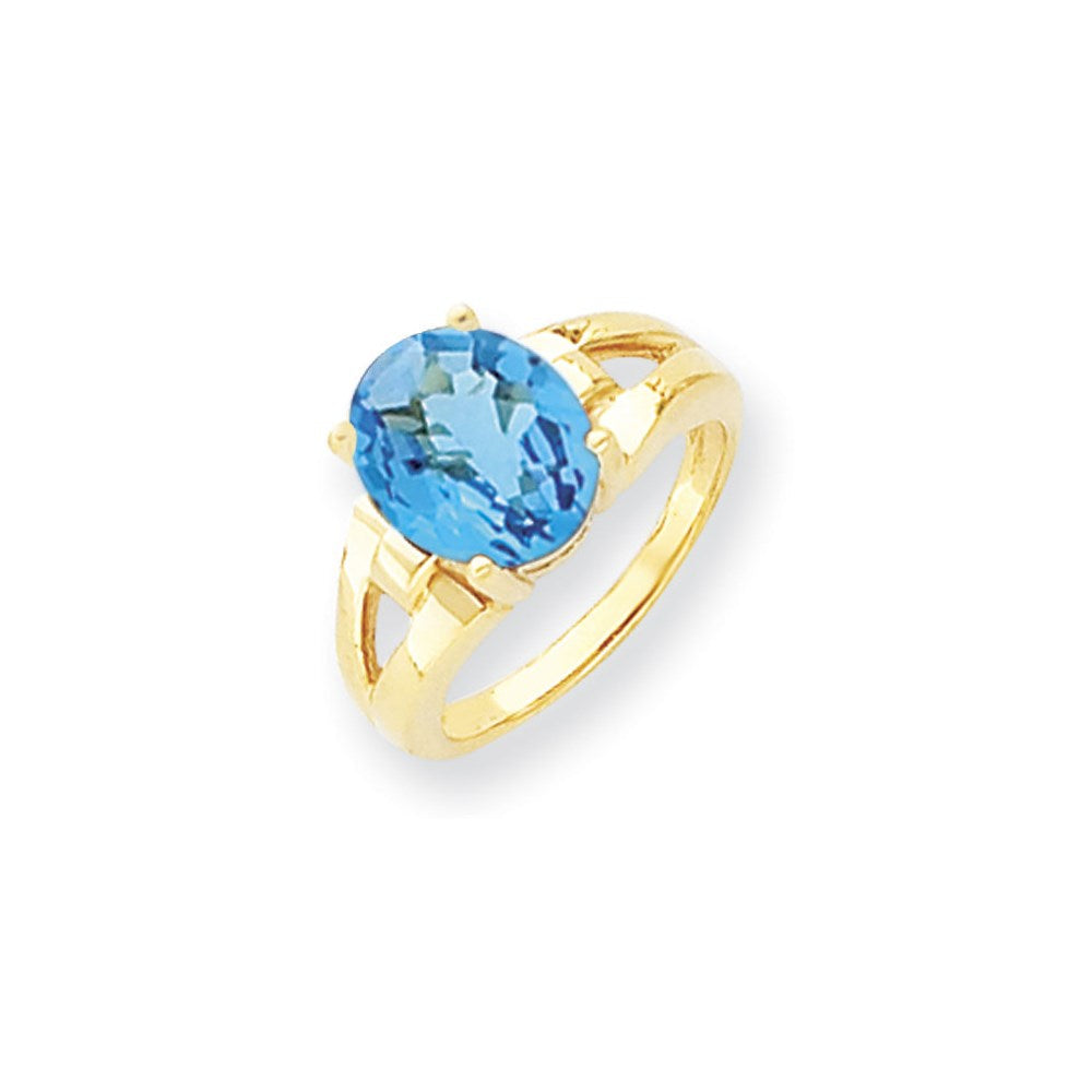 14K Gelbgold Ring mit ovalem 11x9mm Blautopas im Schachbrettschliff
