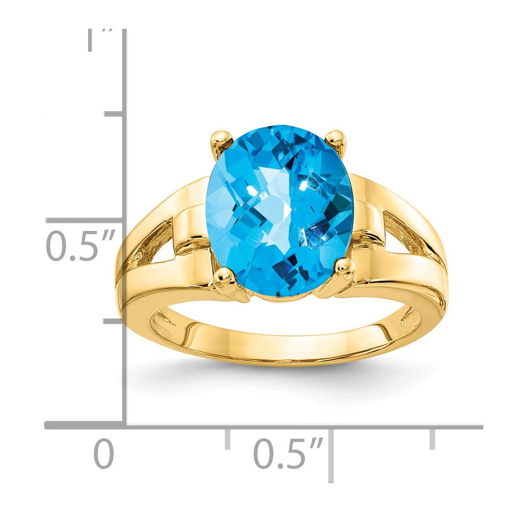 14K Gelbgold Ring mit ovalem Blautopas, 11x9mm