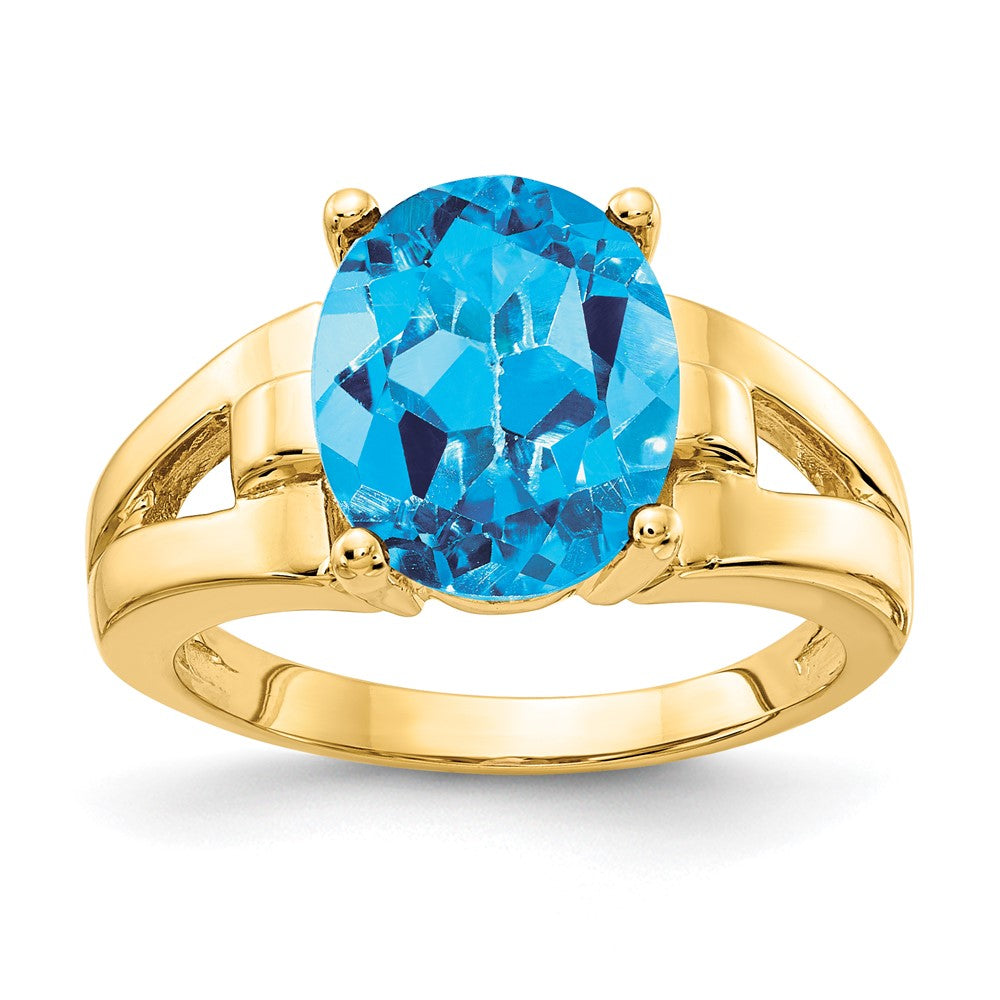 14K Gelbgold Ring mit ovalem Blautopas, 11x9mm
