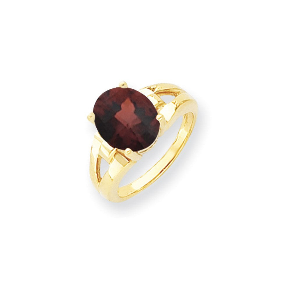 14K Gelbgold Ring mit ovalem Granat im Checkerboard-Schliff, 11x9mm