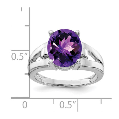 14K Weißgold Ring mit ovalem 11x9mm Amethyst im Schachbrettschliff