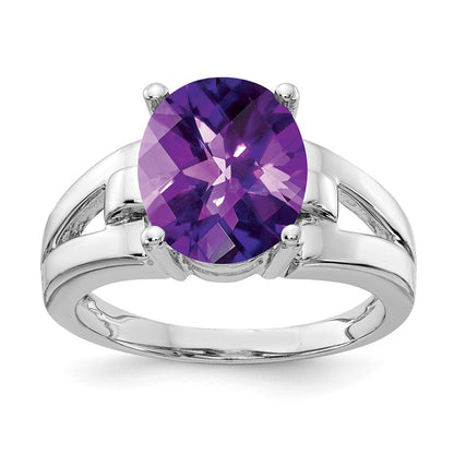 14K Weißgold Ring mit ovalem 11x9mm Amethyst im Schachbrettschliff
