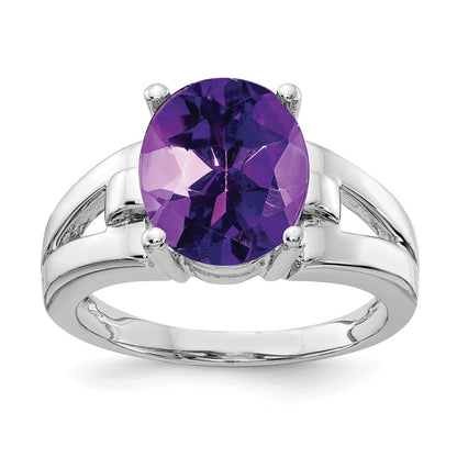 14K Weißgold Ring mit ovalem Amethyst 11x9 mm