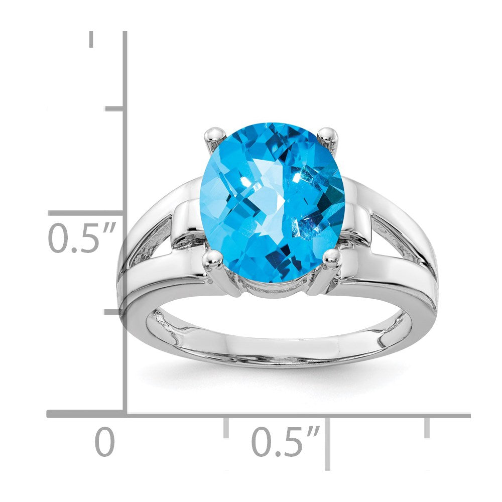 14K Weißgold Ring mit 11x9 mm ovalem Blautopas im Schachbrettschliff