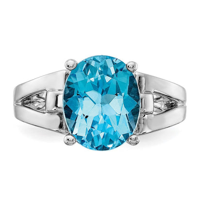 14K Weißgold Ring mit ovalem 11x9 mm Blautopas