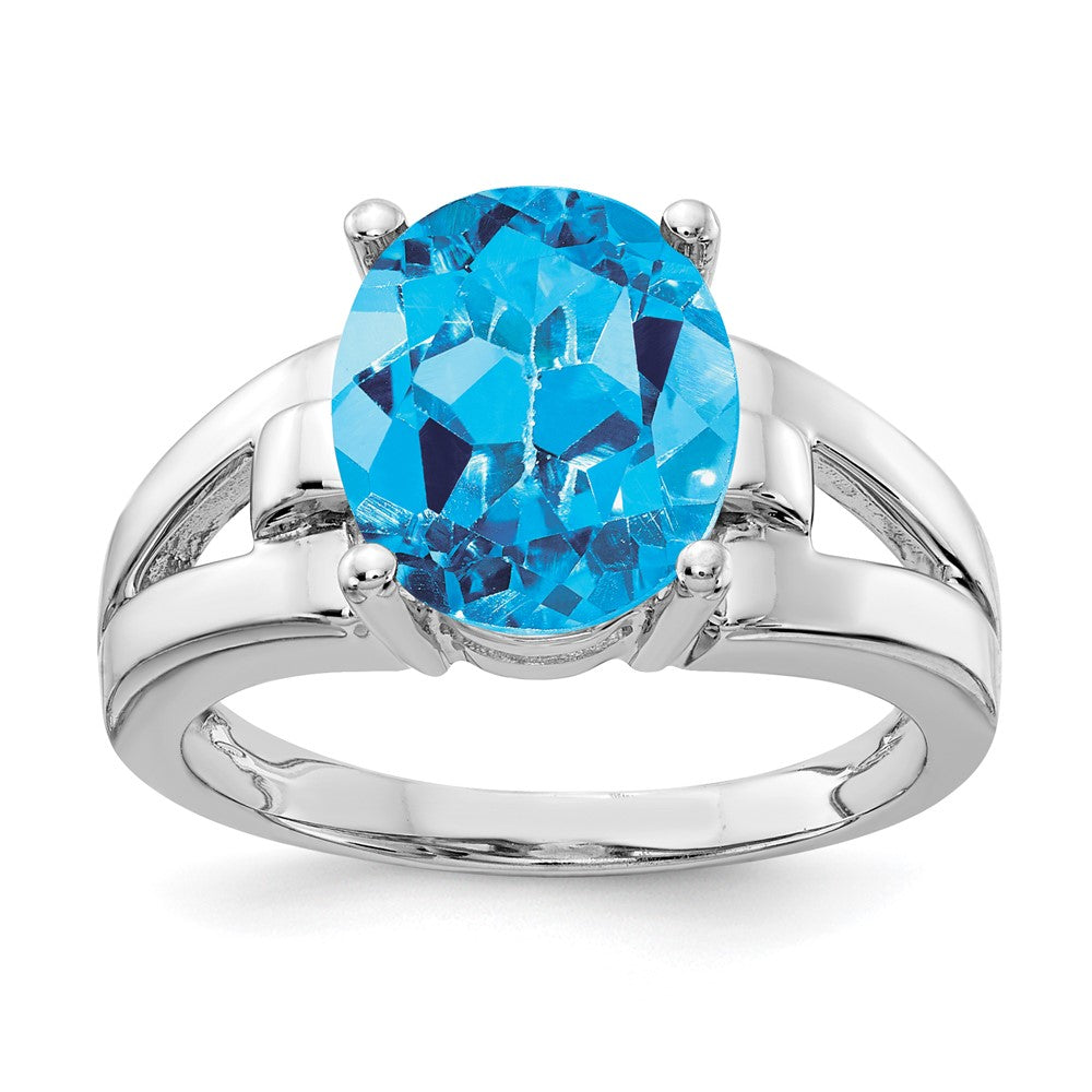 14K Weißgold Ring mit ovalem 11x9 mm Blautopas