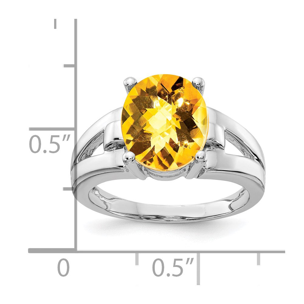 14K Weißgold Ring mit 11x9mm ovalem Citrin im Checker-Schliff