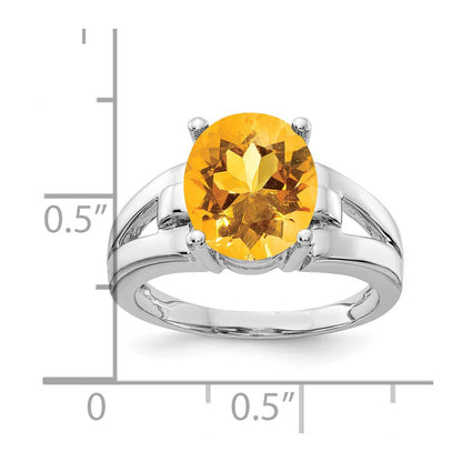 14K Weißgold Ring mit ovalem Citrin, 11 x 9 mm