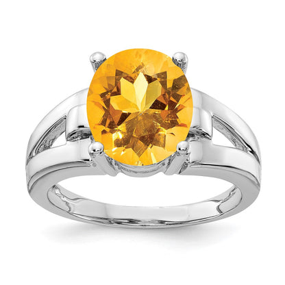 14K Weißgold Ring mit ovalem Citrin, 11 x 9 mm
