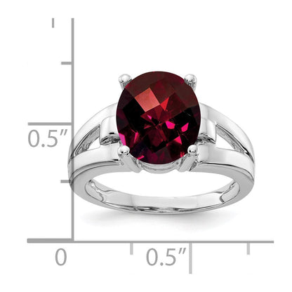 14K Weißgold Ring mit ovalem 11x9mm Karo-Facettenschliff-Granat