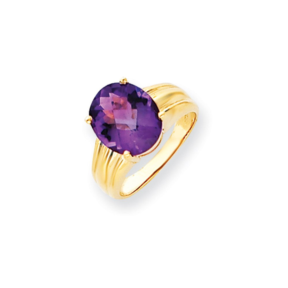 14K Gelbgold 12x10mm Ovaler Amethyst Karo-Ring