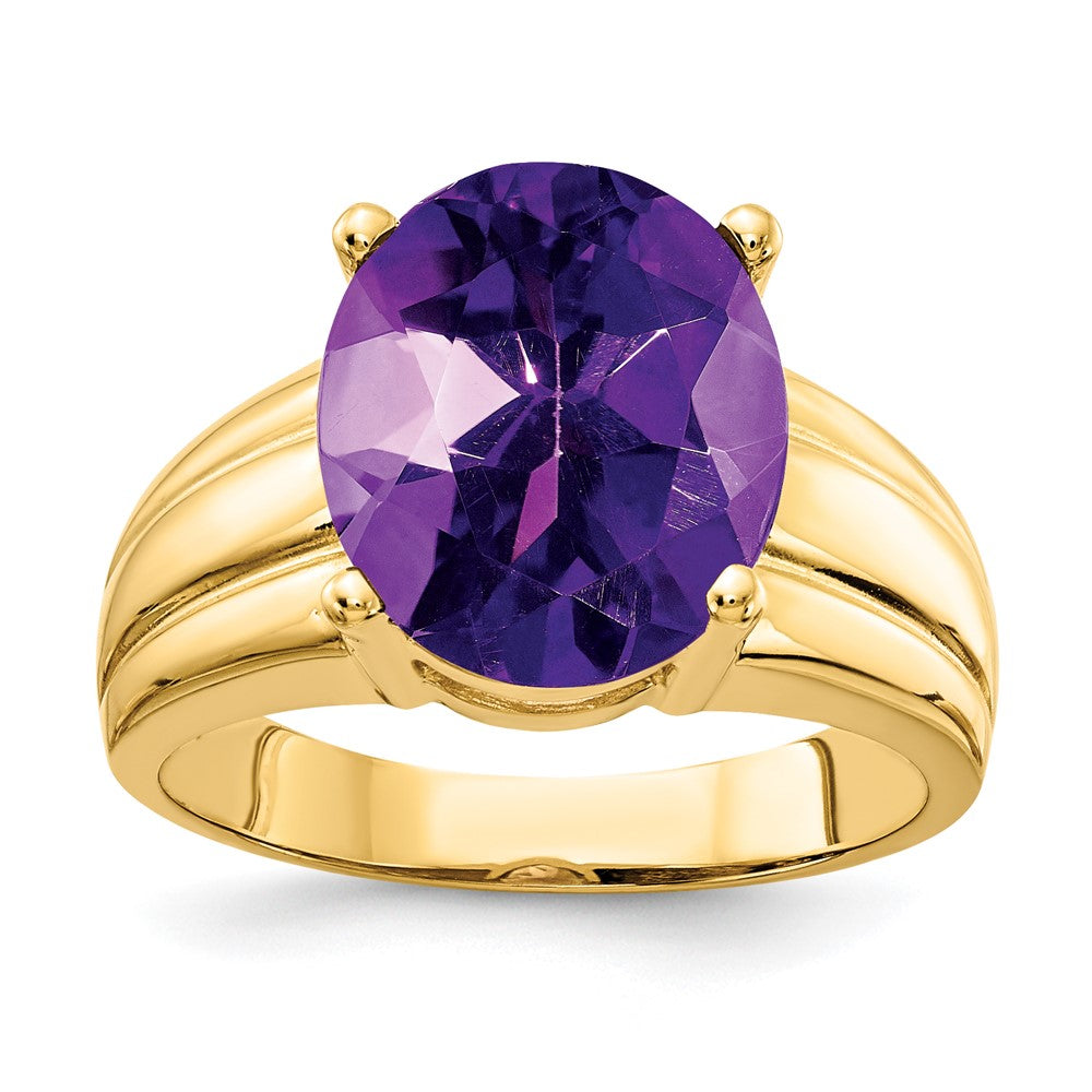 14K Gelbgold Ring mit ovalem Amethyst 12x10 mm
