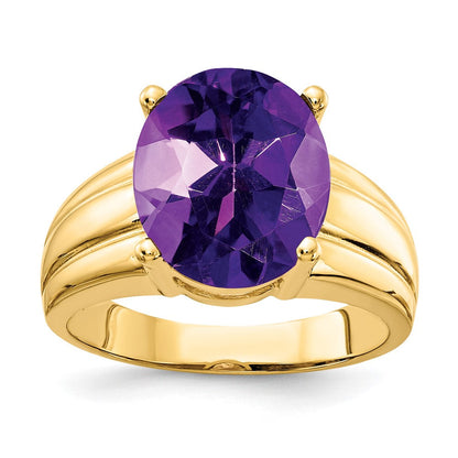 14K Gelbgold Ring mit ovalem Amethyst 12x10 mm