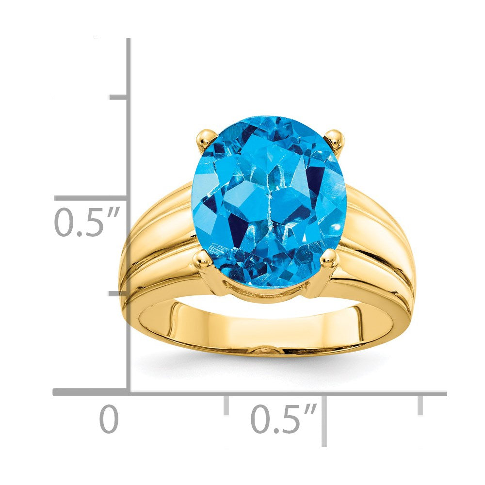14K Gelbgold Ring mit ovalem Blautopas, 12x10 mm