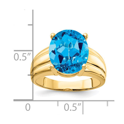 14K Gelbgold Ring mit ovalem Blautopas, 12x10 mm