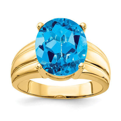 14K Gelbgold Ring mit ovalem Blautopas, 12x10 mm